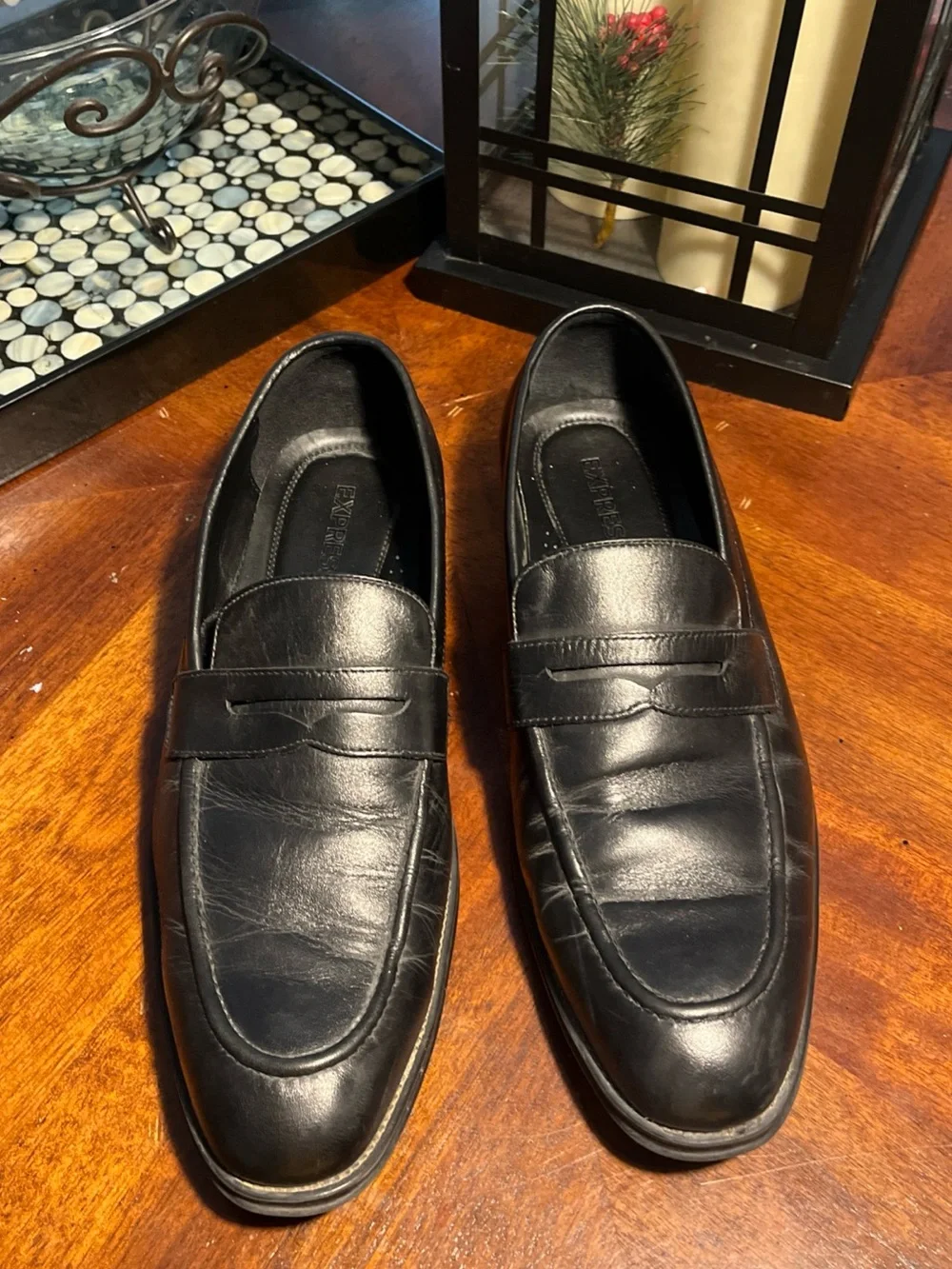 Express Black Leather Penny Loafers for Men